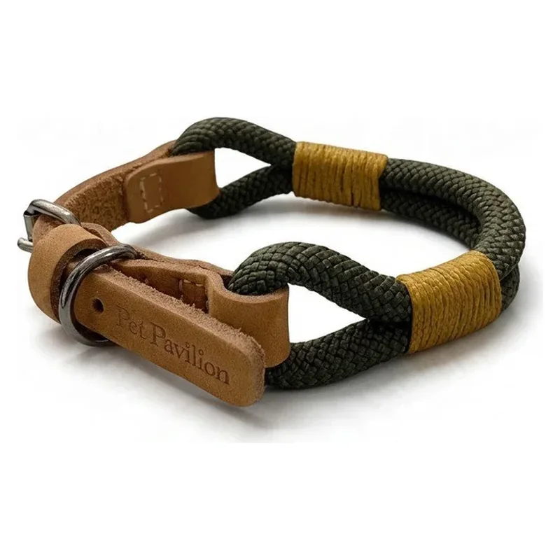 Pet Pavilion Italian rope collar in green and cognac